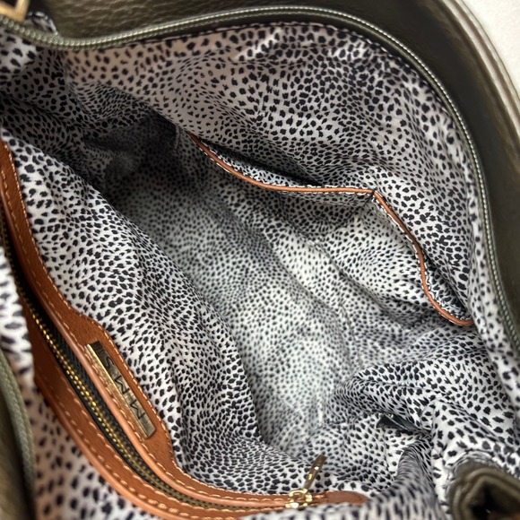 MMS Olive Green Cognac Brown Vegan Leather Convertible Backpack Satchel Bag - Picture 8 of 12